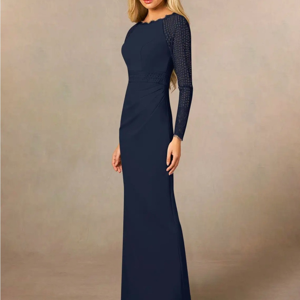 Navy Mother of the Bride/Groom Sheath Lace Dress, Long Sleeves, New with Tags - Picture 3 of 9